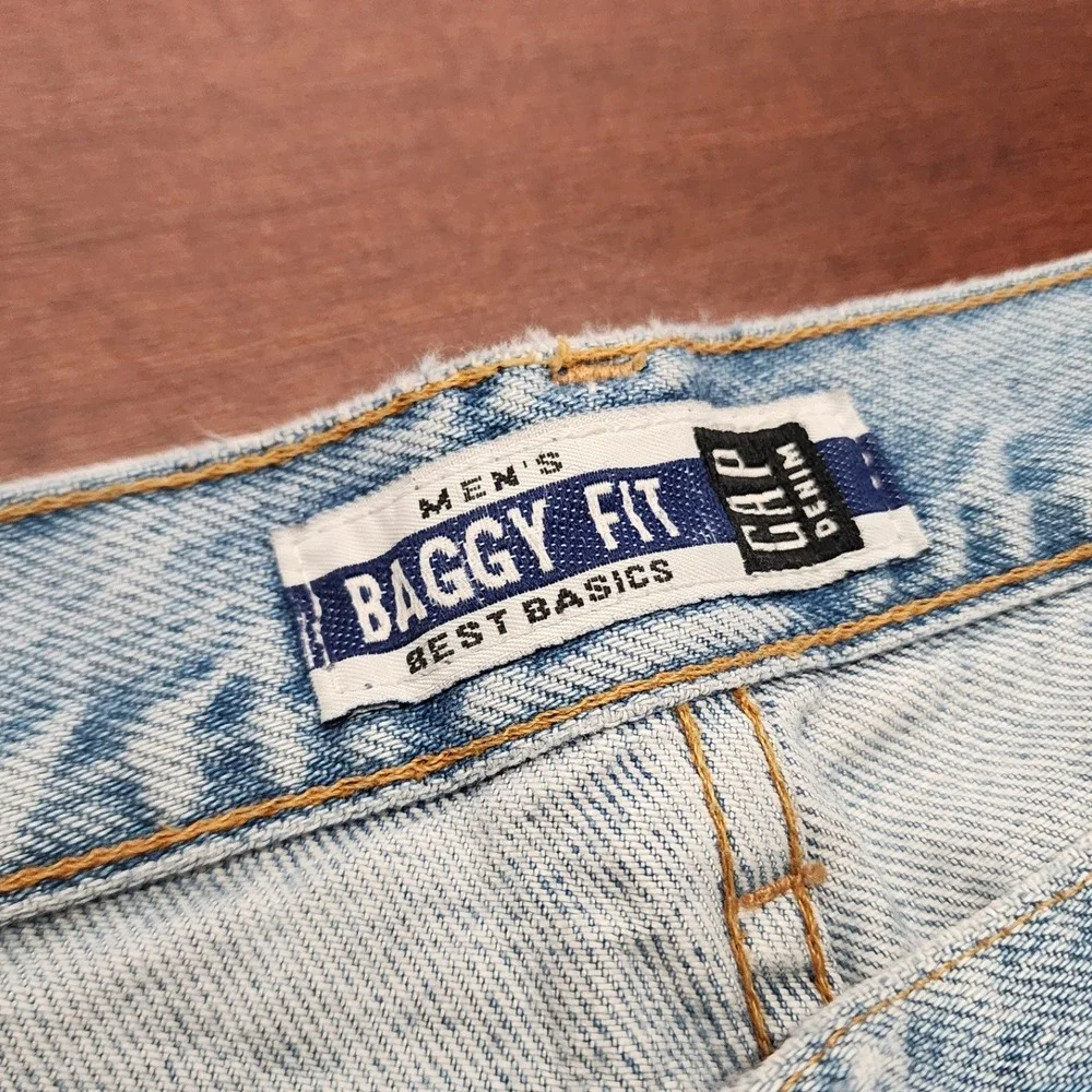 VTG Gap Jeans Mens 40x32 Blue Straight Leg Baggy Light Wash Denim Made USA 90s